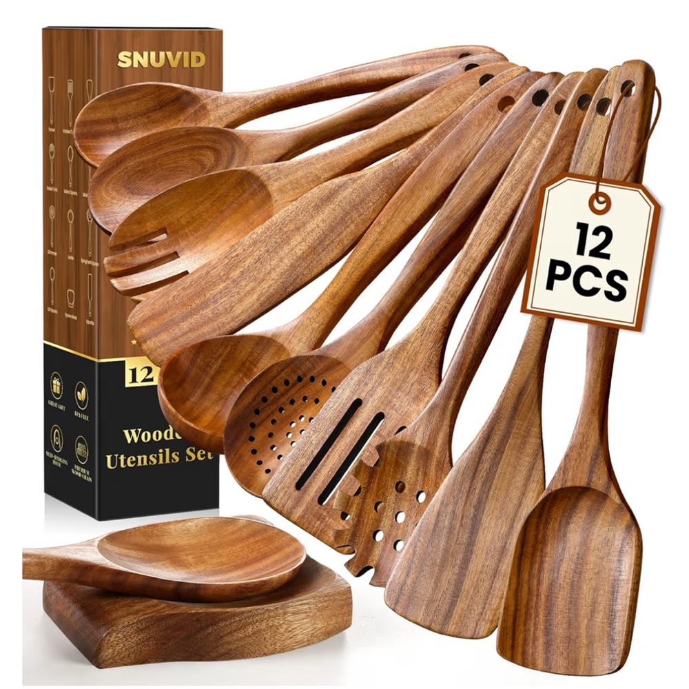 12 Piece Teak Wood Kitchen Utensils Set